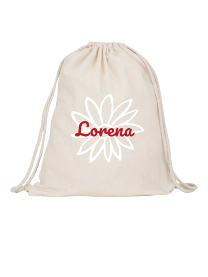 Mochila flor y nombre personalizable